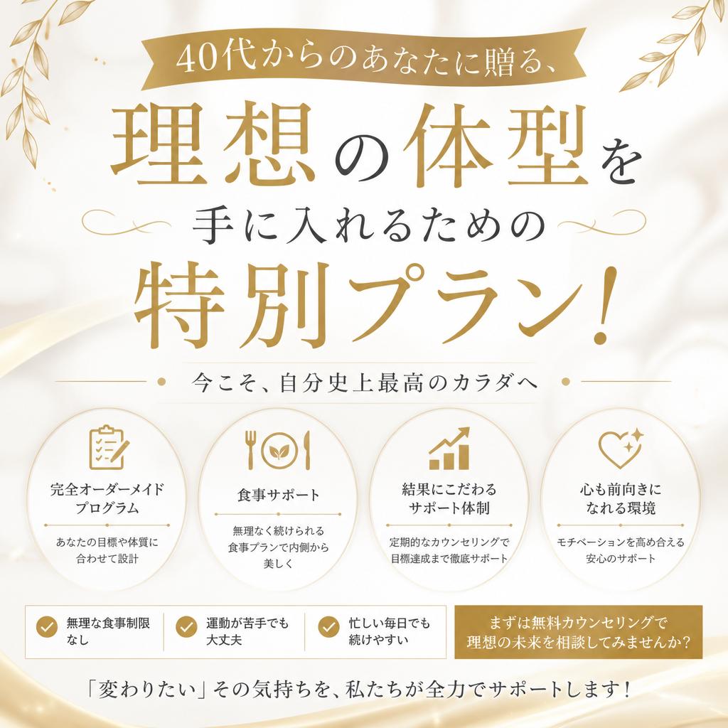 40代からのあなたに贈る、理想の体型を手に入れるための特別プラン！