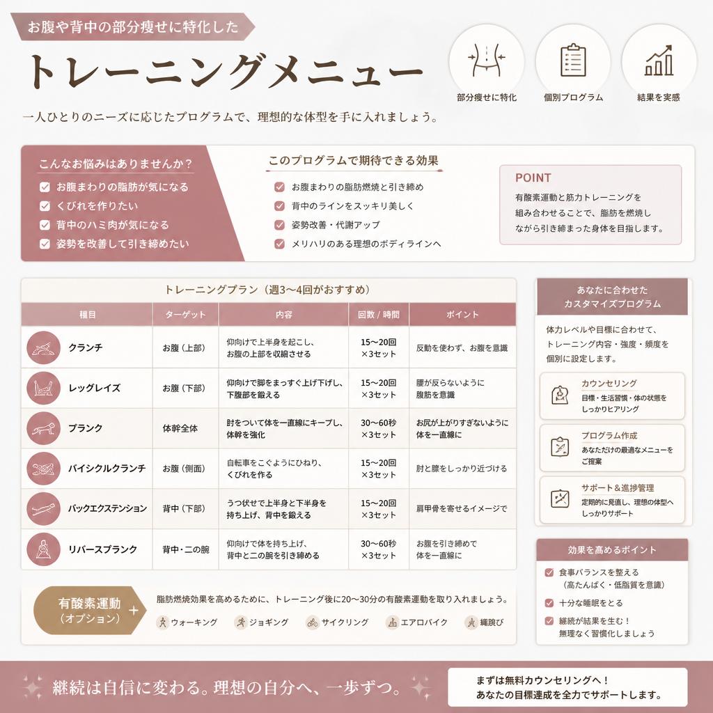 お腹や背中に特化したプログラム