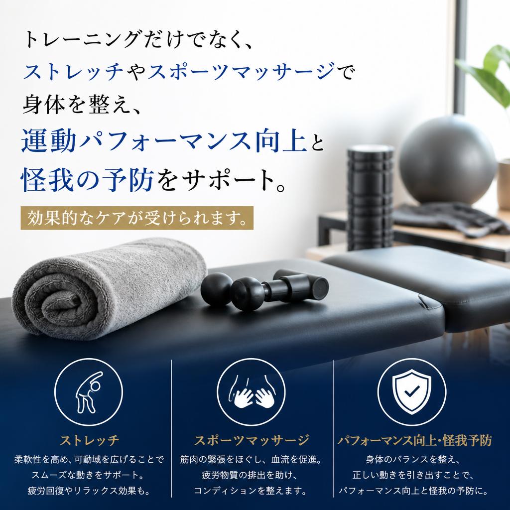 充実したストレッチ・マッサージメニュー